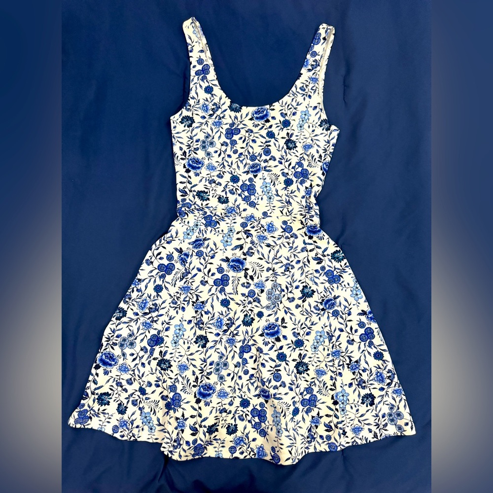 H&M White Dress with Blue Floral Print